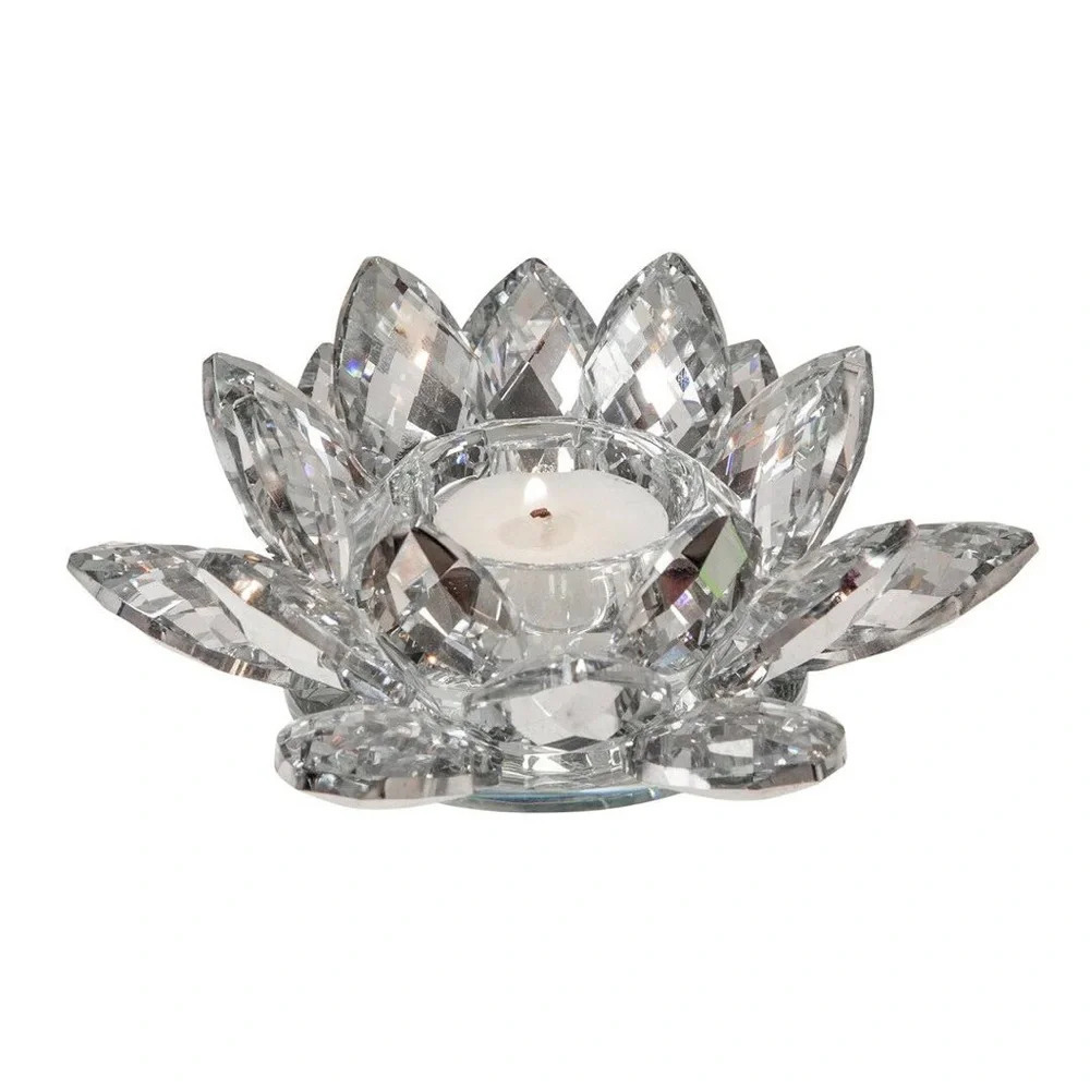 Crystal tea light holder shiny silver mirrored stunning luxury candle decor